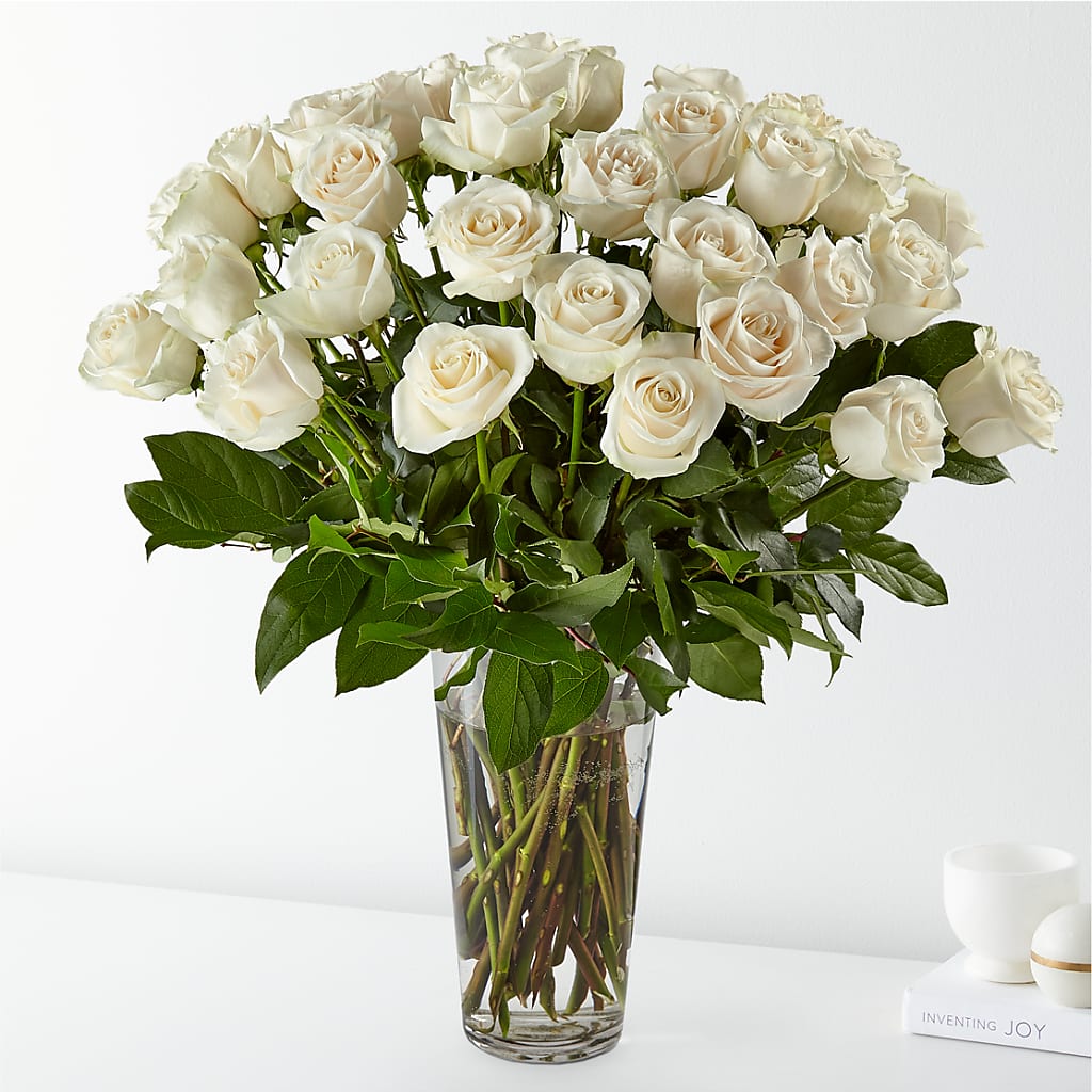 Long Stem White Rose Bouquet – De Voe Floral, Lena IL