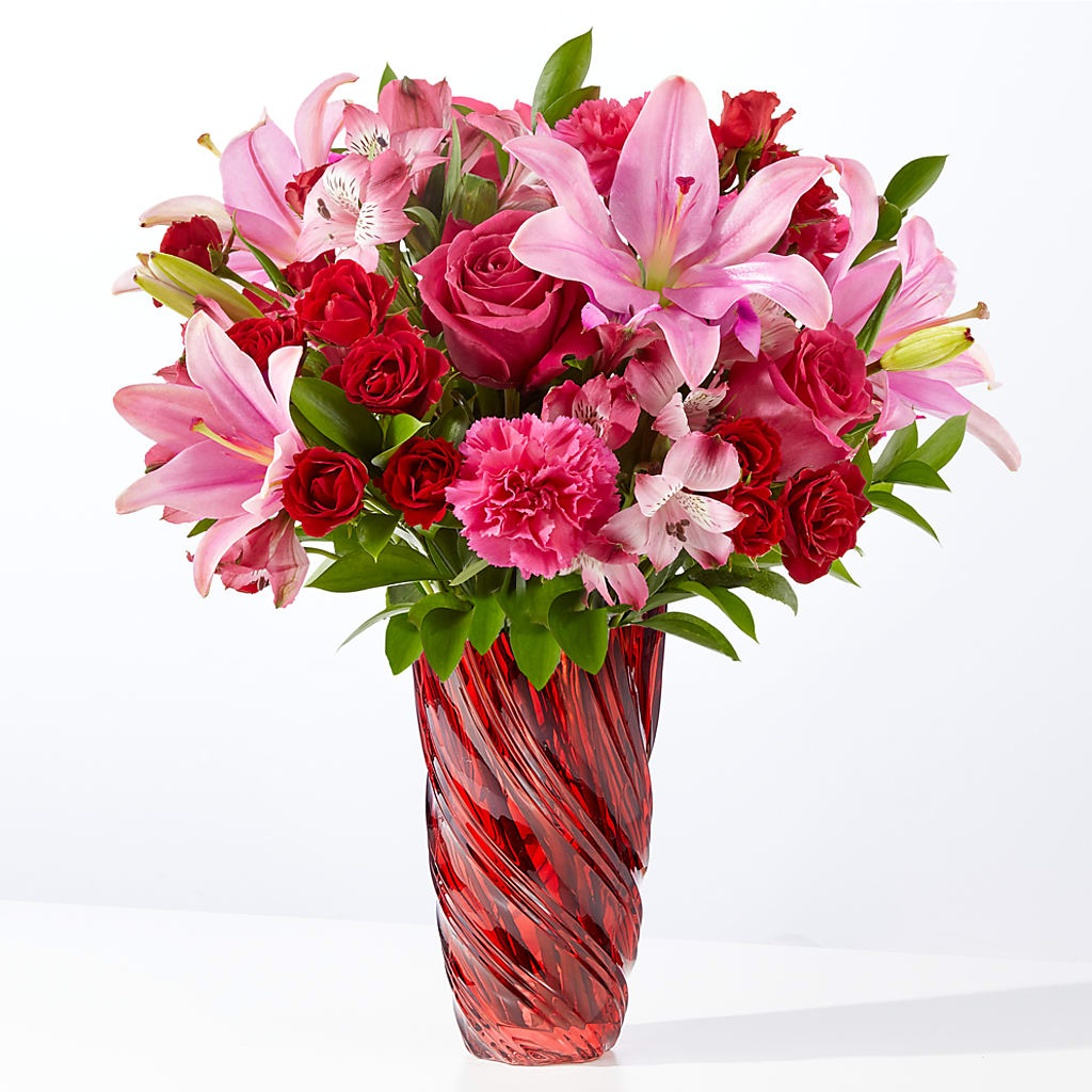 In Love Bouquet with Luxe Swirl Vase – De Voe Floral, Lena IL