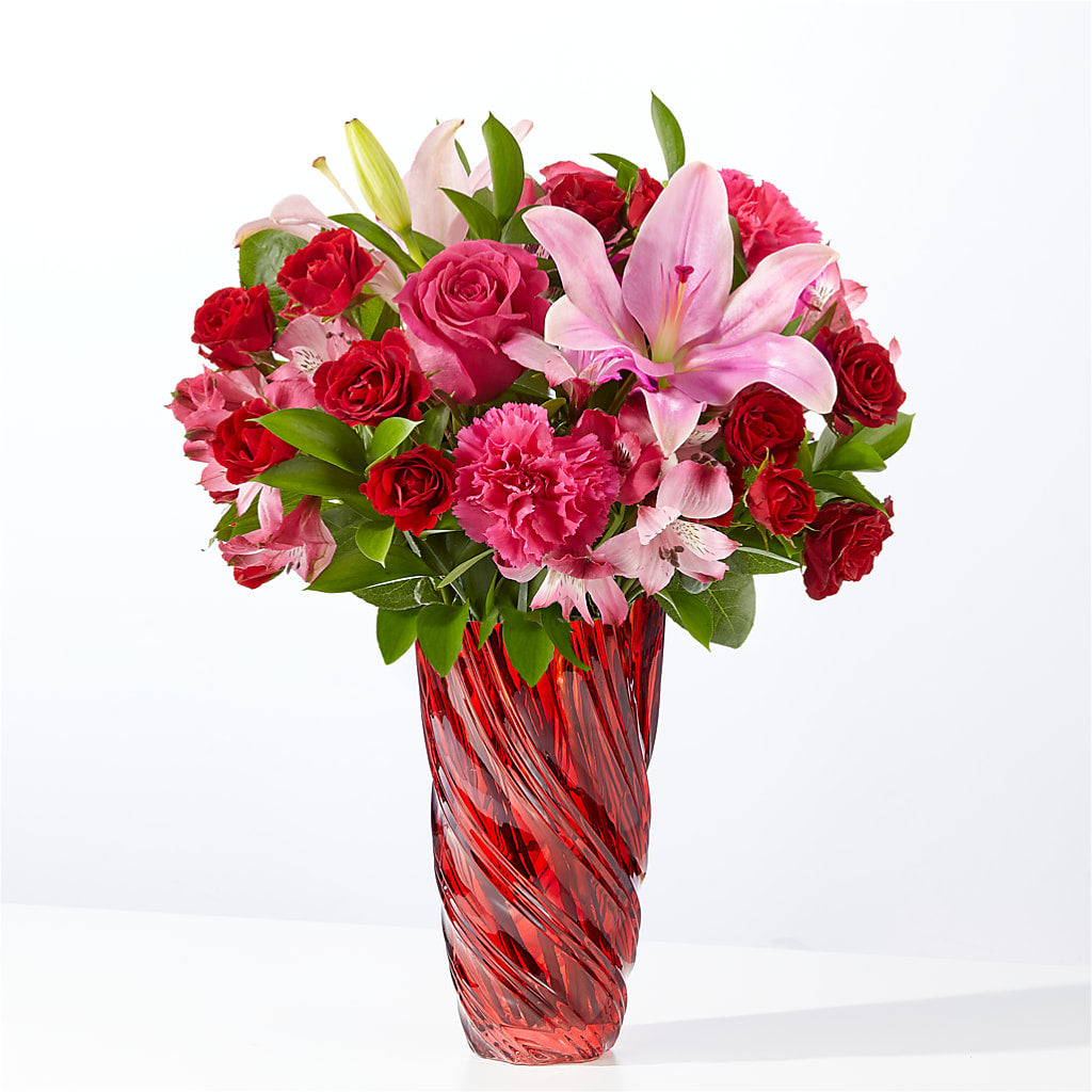 In Love Bouquet with Luxe Swirl Vase – De Voe Floral, Lena IL