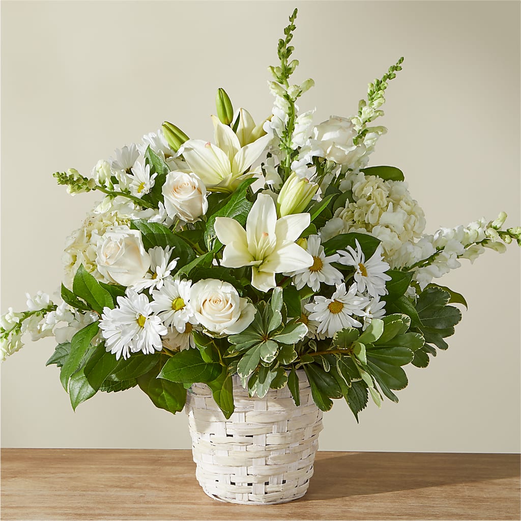 Ivory Elegance Floral Basket – De Voe Floral, Lena IL