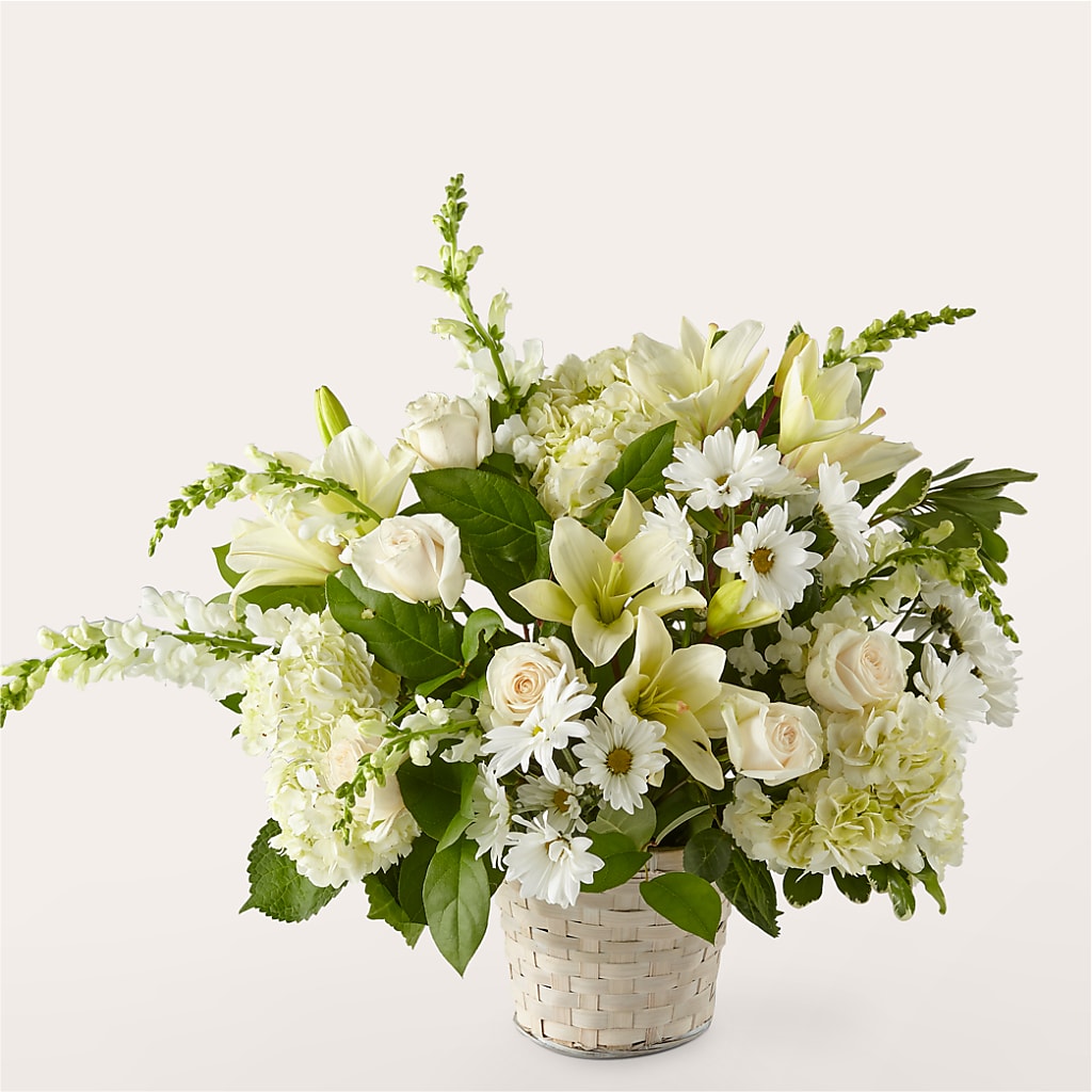 Ivory Elegance Floral Basket – De Voe Floral, Lena IL