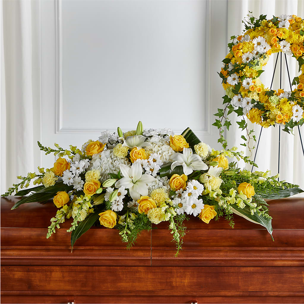 Golden Harmony Casket Spray – De Voe Floral, Lena IL