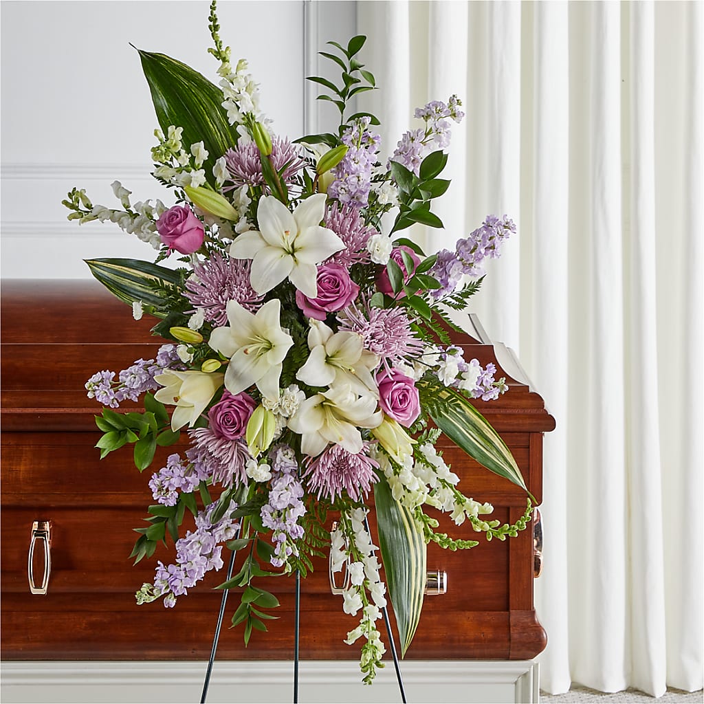 Grateful Hearts Standing Spray – De Voe Floral, Lena IL