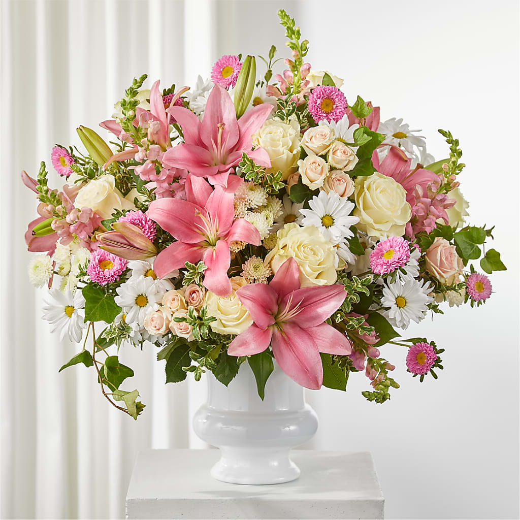Empathetic Blooms Urn Arrangement – De Voe Floral, Lena IL