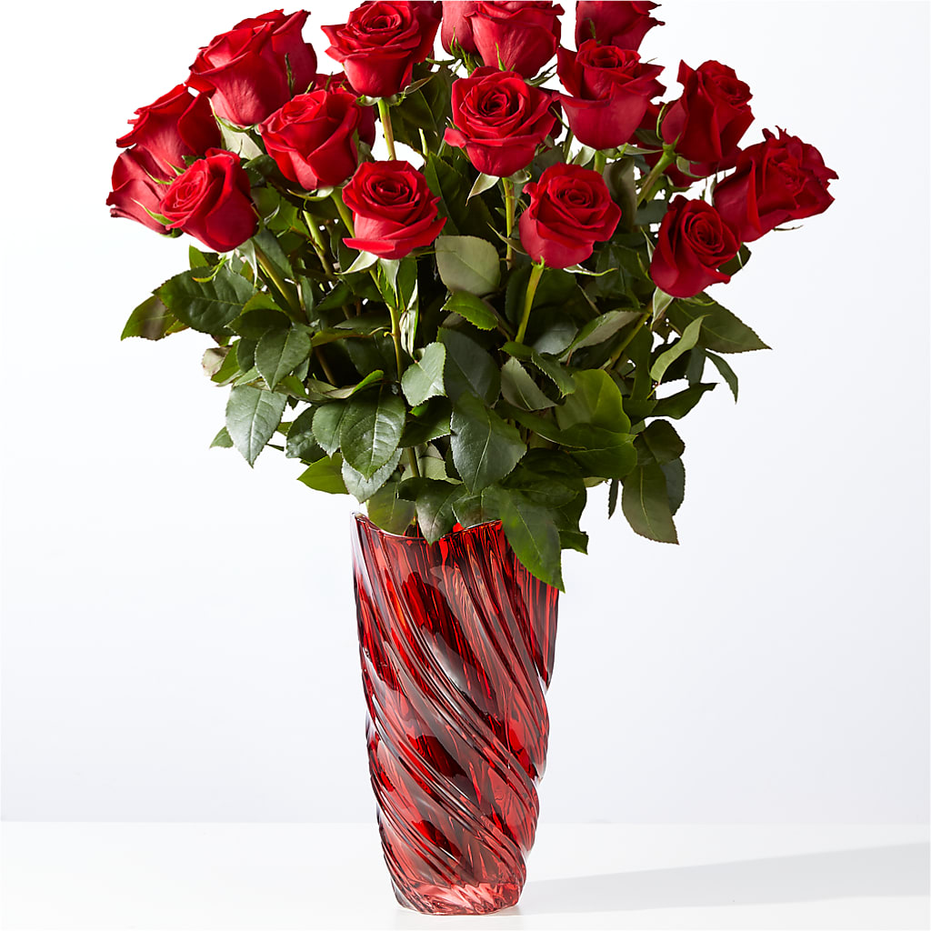 Classic Love Red Rose Bouquet with Luxe Swirl Vase – De Voe Floral, Lena IL