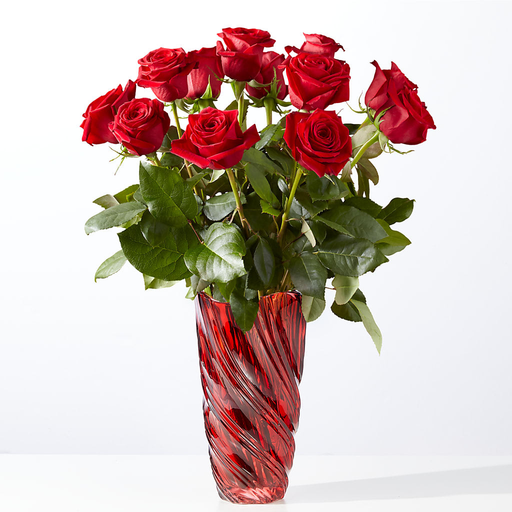Classic Love Red Rose Bouquet with Luxe Swirl Vase – De Voe Floral, Lena IL