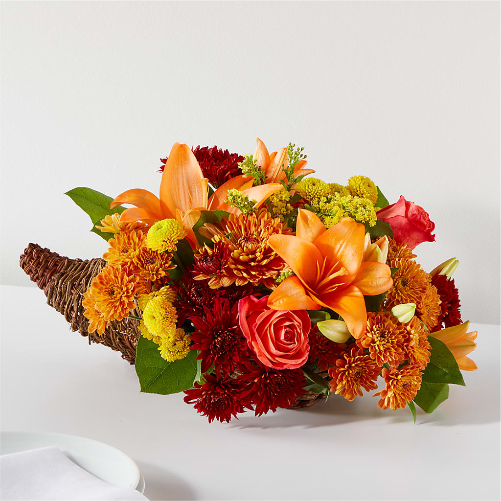 Bouquet of Blessings Cornucopia – De Voe Floral, Lena IL