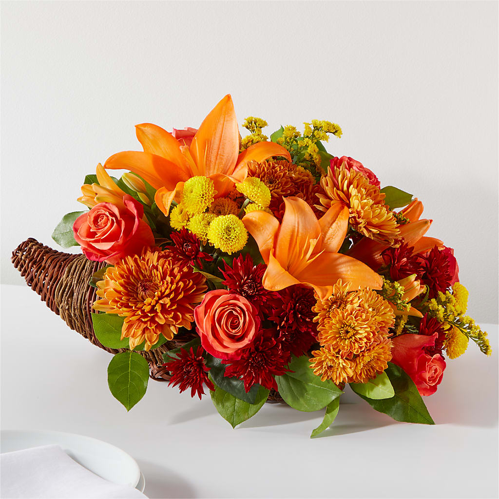 Bouquet of Blessings Cornucopia – De Voe Floral, Lena IL