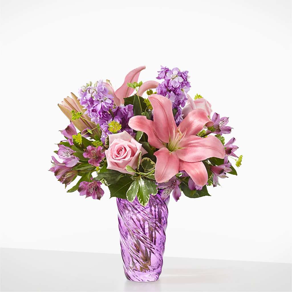 Precious Petals Bouquet with Luxe Swirl Vase – De Voe Floral, Lena IL