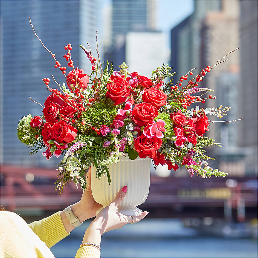 Big Red Bow Bouquet –  De Voe Floral, Lena IL