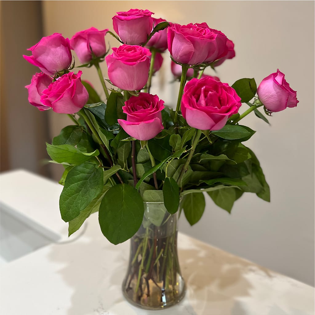 Long Stem Pink Rose Bouquet –  De Voe Floral, Lena IL