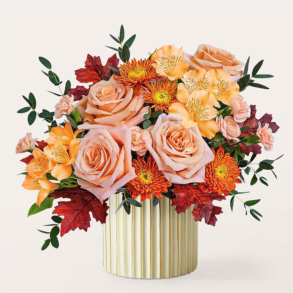 Spiced Latte Bouquet with Ivory Vase –  De Voe Floral, Lena IL