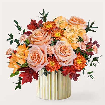Spiced Latte Bouquet with Ivory Vase –  De Voe Floral, Lena IL