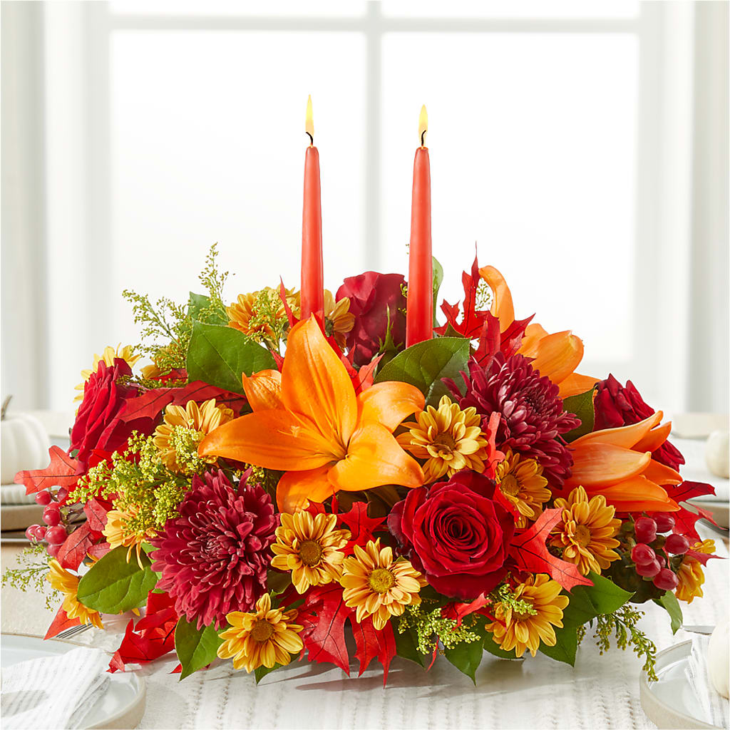 Autumn's Embrace Centerpiece –  De Voe Floral, Lena IL