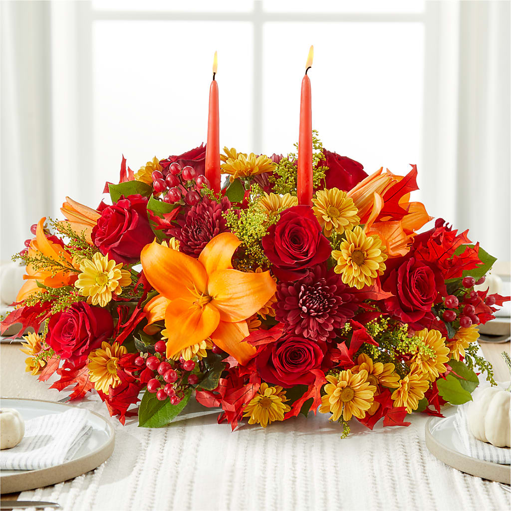 Autumn's Embrace Centerpiece –  De Voe Floral, Lena IL